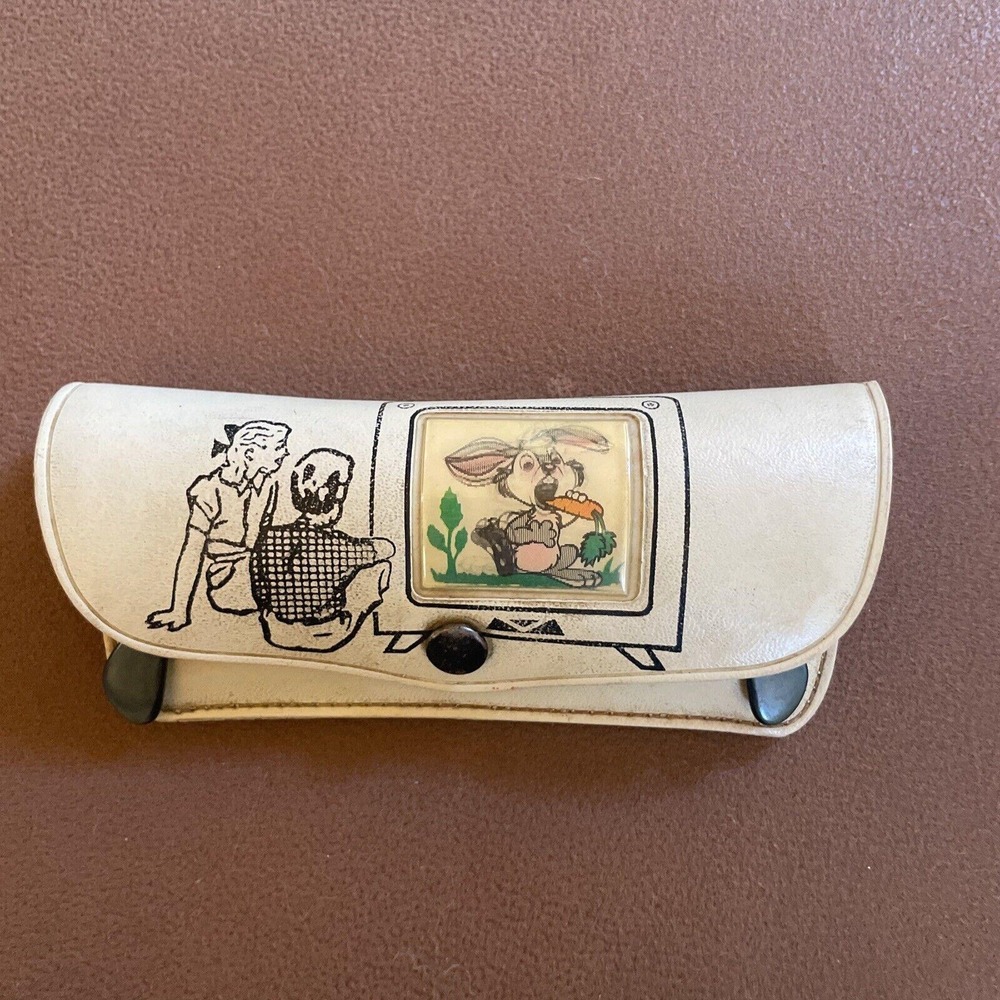 Vintage 50s 60s Childs Glasses Case bunny Carrot TV MCM Kids Holographic Reading